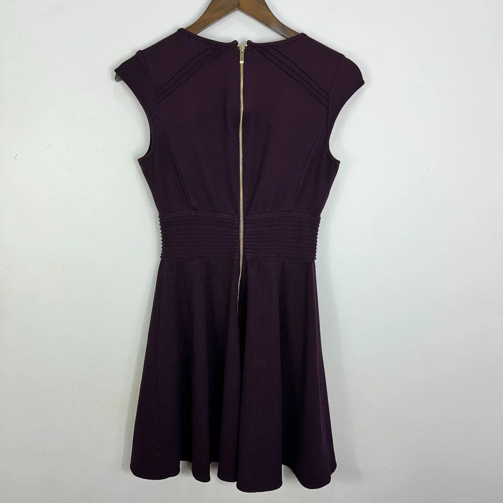 Eliza J Fit and Flare Dress Womens 8 Purple Smocked‎ Waist Pintuck Cocktail Work